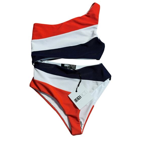 BEACH RIOT Joyce One Piece Red Colorblock One Shoulder Swimsuit XS Americana - Picture 3 of 8